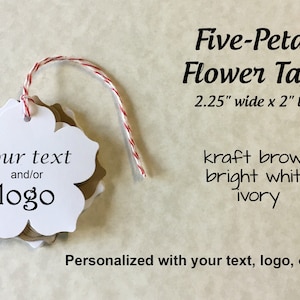 Etiquetas de flores de cinco pétalas - etiquetas florais grandes impressas personalizadas, etiquetas personalizadas/personalizadas, texto/logotipo, casamentos, presentes, produtos, sacolas de brindes