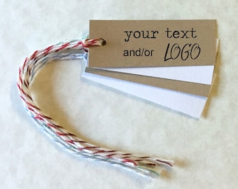 Custom Mini Tags - personalized printed tags .75" tall x 2" long . great for jewelry price tags, knitwear tags, or other small products