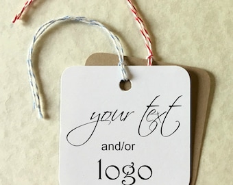 Square Personalized Tags - large custom tags 2.5&quot; . product packaging supplies . merchandise clothing knitting tags . free US shipping
