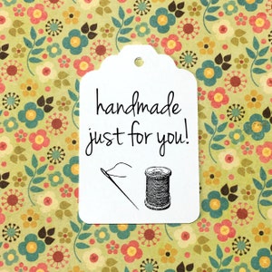 Seamstress Tags - large scallop top tags for handmade clothing or accessories . needle and thread . sewing labels . white, kraft, ivory