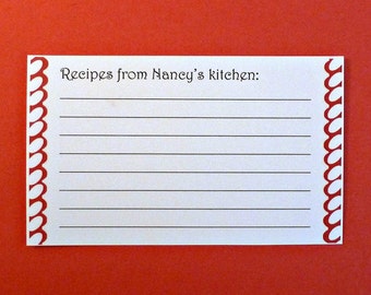 Personalized Recipe Cards - custom 3x5 cards for cooks or chefs . wedding gifts, bridal shower gifts, friendship gifts . red borders