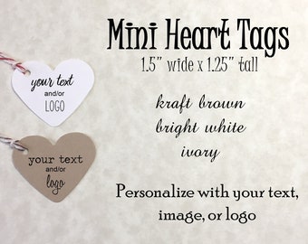 Mini Heart Tags - custom / personalized tags for jewelry, gifts, wedding favors, bridal showers . small printed tags for your Etsy shop