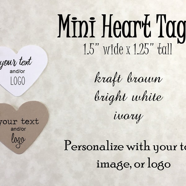 Mini Heart Tags - custom / personalized tags for jewelry, gifts, wedding favors, bridal showers . small printed tags for your Etsy shop