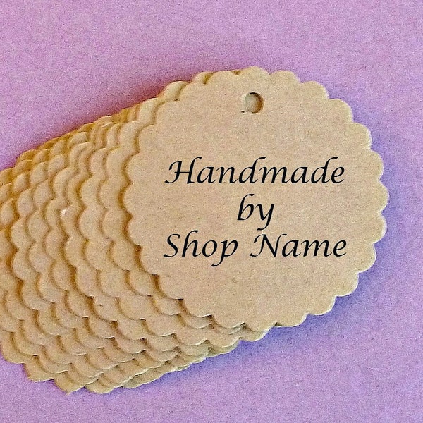 Mini Scalloped Circle Tags . kraft brown tags 1.5" diameter with bakers twine ties . personalized price or gift tags . Etsy seller supplies