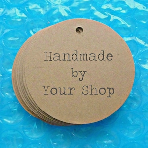 Grandes étiquettes rondes en kraft - étiquettes de 5 cm de diamètre personnalisées avec le nom de votre magasin ou entreprise . Ficelle incluse . étiquettes de prix du produit
