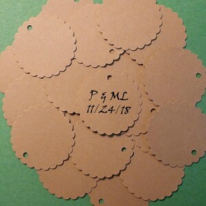 100 wedding tags kraft tags w twine custom tags rustic wedding his/her tags bridal shower gift tags wedding favor tags round tag scallop tag