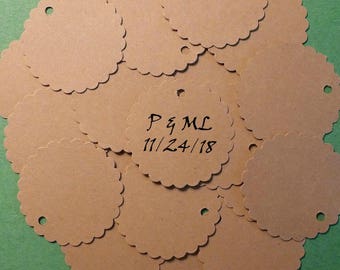 100 wedding tags kraft tags w twine custom tags rustic wedding his/her tags bridal shower gift tags wedding favor tags round tag scallop tag