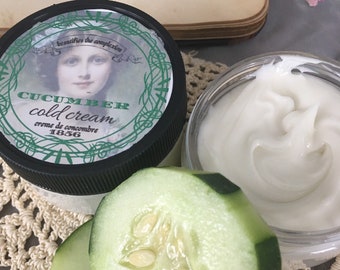 Cucumber Cold Cream 1856 Historical Recipe Deep Hydration Nourishing Makeup Remover Victorian Cold Cream Natural Skincare 1812 Apothecary