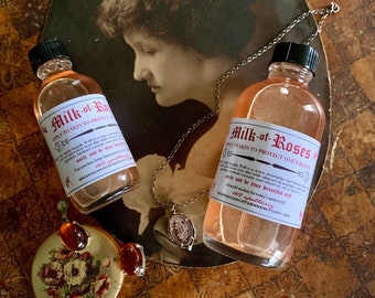 Milk of Roses 1811 Rose Face Toner Face Makeup Remover Face Cleanser Vegan Natural Face Care Victorian Makeup Glass Bottle Dry Skin Cleanser