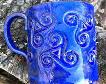 Pottery Mug Celtic Spiral Knot Ireland Celtic Pottery One Of A Kind Handmade Irish Knot Coffee Lover Gift Ceramic Mug