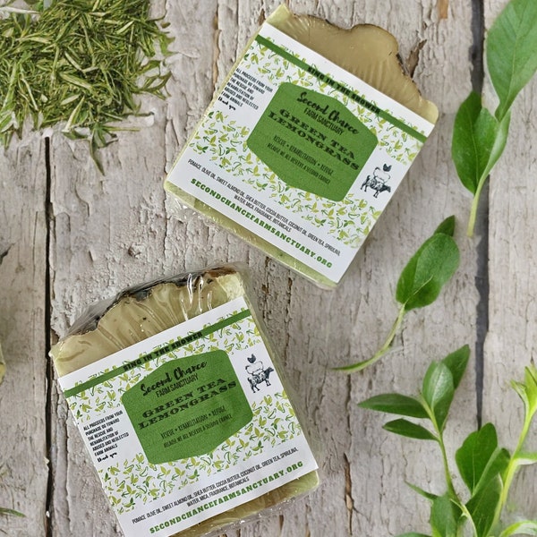 Green Tea and Lemongrass Cold Process Soap Detox Vegan Artisan Soap Shea Butter All Profits Benefit Our Farm Rescue