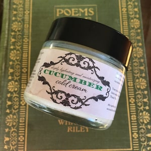 Cucumber Cold Cream 1856 Recipe, Face Lotion, Makeup Remover, Victorian Cold Cream, Glass Jar, Natural Face Cream, Overnight Cream
