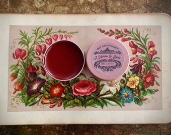 Lip Salve Natural Colored Moisturizing Lip Balm 1883 Historical Recipe Tinted Rouge Victorian Makeup Cheek Stain