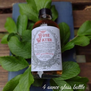Rose Water Glass Bottle 1772 Historical Recipe , Natural Herbal Facial Toner, Victorian Recipe, Organic Rose, 18th Century, Vegan Skincare