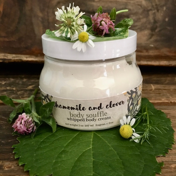Chamomile and Clover Body Souffle Deeply Nourishing and Moisturizing Lightweight Fragrance Free Wild Foraged Plant Derived Wildcrated