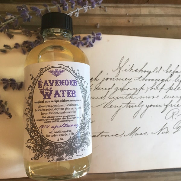 Lavender Water 1772 Herbal Facial Toner Astringent Pillow spray 4 oz Vegan Glass Bottle Zero Waste Made with our own Lavender