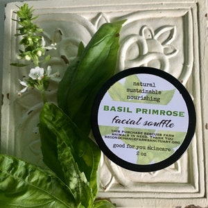 Basil Primrose Face Cream Natural Skincare, Vegan Face Cream, Made with our Farm Grown Basil