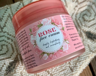 Rose Face Cream Intense Hydration Natural Skincare Moisturizer Vegan Face Cream Softening Sensitive Skin Face Lotion Rosacea Cream