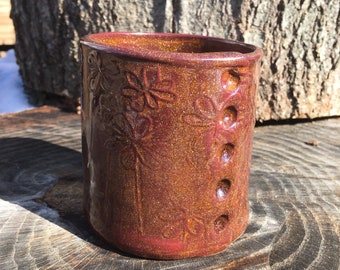 Pottery Mug Copper and Chocolate Daisy Handmade Garden Lovers Gift Dishwasher Safe Pottery Mug Tea Mug Coffee Pottery Mug
