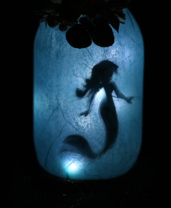 Items similar to Mermaid In A Jar Nightlight, Peach Flower, Jar With