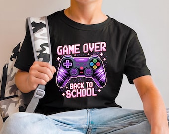 Game Over Back to School Shirt | Funny Gamer Kids Tee | Pixel Controller Design | First Day of School Outfit | Youth Unisex Fit