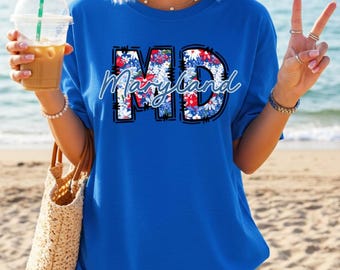 MD Maryland Floral Tee | Bold State Pride Shirt | Patriotic Summer Graphic | Beach Style | Unisex Fit