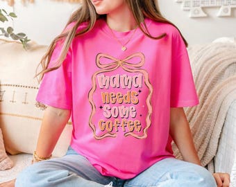 Mama Needs Some Coffee Tee | Cute Pink Coffee Shirt | Fun Retro Mom Life Graphic | Caffeine Lover Gift | Unisex Fit