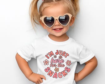 I’m Just Here for the Snacks | Funny Toddler Graphic Tee | Retro Floral Girl Shirt | Youth Sizes | Unisex Fit