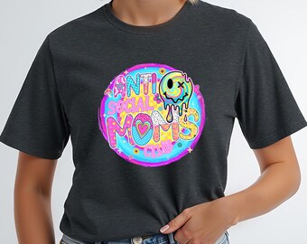 Anti-Social Moms Club Shirt | Neon Tie-Dye Drip Smiley Tee | Funny Retro Mom Shirt | Colorful Graphic | Unisex Fit
