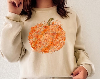 Floral Pumpkin Sweatshirt | Boho Fall Pullover | Autumn Flower Print | Cozy Neutral Crewneck | Unisex Fit