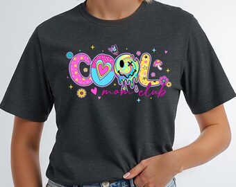 Cool Mom Club Shirt | Retro Neon Graphic Tee | Groovy Smiley Face Design | Bright & Fun Mom Shirt | Unisex Fit