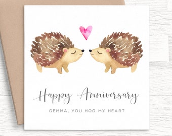 Hedgehog Anniversary Card for Wife, Personalised Anniversary Card Girlfriend, Cute Anniversary Card Pun, Animal Anniversary Card for Her