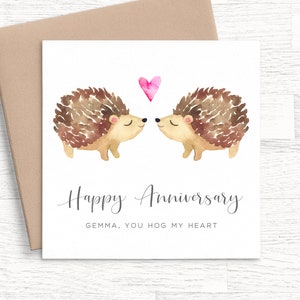 Hedgehog Anniversary Card for Wife, Personalised Anniversary Card Girlfriend, Cute Anniversary Card Pun, Animal Anniversary Card for Her