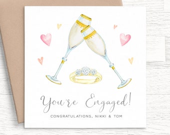 Personalised Engagement Card for Couple, Congratulations Engagement Card Champagne, You're Engaged Card, Ring Engagement Card Personalized