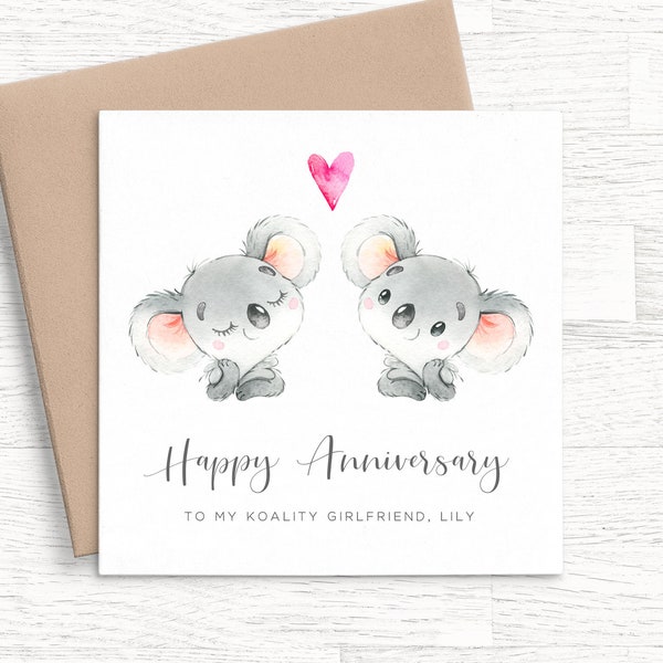 Koala Anniversary Card for Girlfriend, Animal Anniversary Card Wife, Cute Anniversary Card Personalised, Pun Anniversary Card for Her