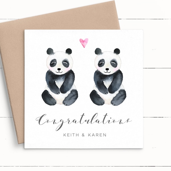 Panda Wedding Card Personalised, Personalized Wedding Card Congratulations, Bride and Groom Card for Couple, Animal Wedding Card Mr and Mrs