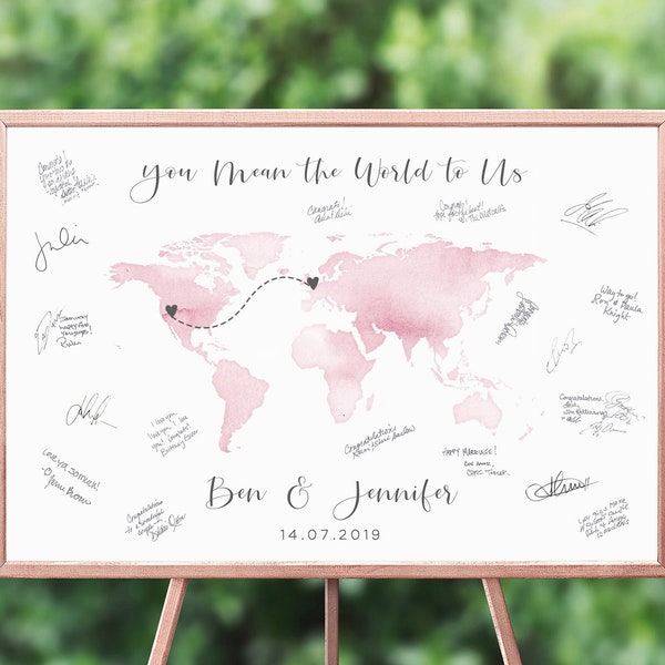 Alternative Wedding Guest Book Map Guestbook Sign, World Map Guest Book Personalized, Watercolor Map Wedding Guest Book Travel, UNFRAMED