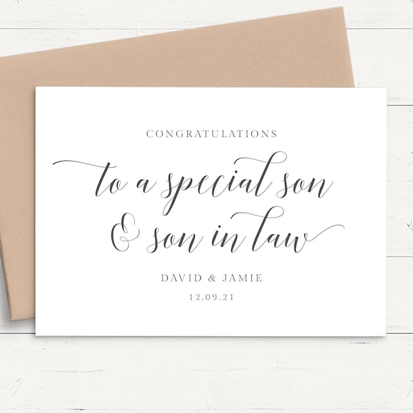 Personalised Wedding Card Son and Son in Law Calligraphy, Congratulations Wedding Card for Son and Son in Law, Personalized Wedding Card Gay