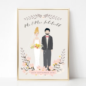 Digital Couple Portrait, Personalized Wedding Gift for Couple, Custom Couple Illustration, Custom Wedding Portrait Illustration, UNFRAMED