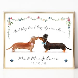 Dachshund Print, Wedding Print Personalised, Bride and Groom Gift, Dog Wedding Gift Personalized Wedding Gifts for Couple Dogs, UNRAMED