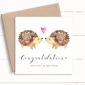 Hedgehog Wedding Card Personalised, Personalized Wedding Card Congratulations, Bride and Groom Card Couple, Animal Wedding Card Mr and Mrs