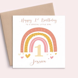 Rainbow First Birthday Card Girl, First Birthday Card Rainbow 1st Birthday Card Daughter, Personalised First Birthday Card Granddaughter