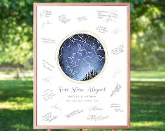 Star Map Guest Book Poster, Constellation Guest Book Map Wedding Guest Book Alternative, Personalised Wedding Guest Book Watercolor UNFRAMED