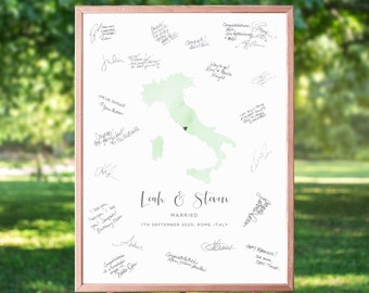 Personalized Wedding Guest Book Map Guestbook Sign, Watercolor Map Wedding Guest Book Alternative Map, Wedding Guest Book Travel, UNFRAMED