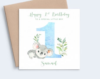 Koala 1st Birthday Card Boy, Koala First Birthday Card Grandson, Animal Birthday Card 1 Year Old, Personalised First Birthday Card for Son