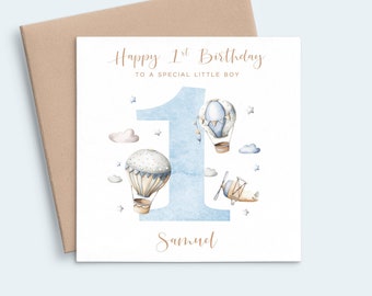 Hot Air Balloon First Birthday Card Boy, Airplane 1st Birthday Card Grandson, Personalised First Birthday Card Son Birthday Card 1 Year Old