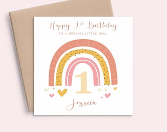 Rainbow First Birthday Card Girl, First Birthday Card Rainbow 1st Birthday Card Daughter, Personalised First Birthday Card Granddaughter