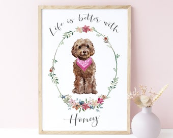 Brown Cockapoo Art, Dog Lover Gift Personalized Dog Wall Art Cockapoo Dog Print Personalised, Cockapoo Print, Cockapoo Gift, UNFRAMED