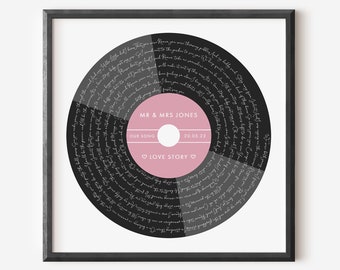 Vinyl Record Lyrics Print, Personalised Song Lyrics Wall Art Music Lyrics, Anniversary Lyrics Poster, Personalized Anniversary Gift for Him