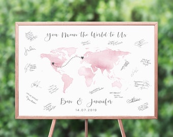 Alternative Wedding Guest Book Map Guestbook Sign, World Map Guest Book Personalized, Watercolor Map Wedding Guest Book Travel, UNFRAMED